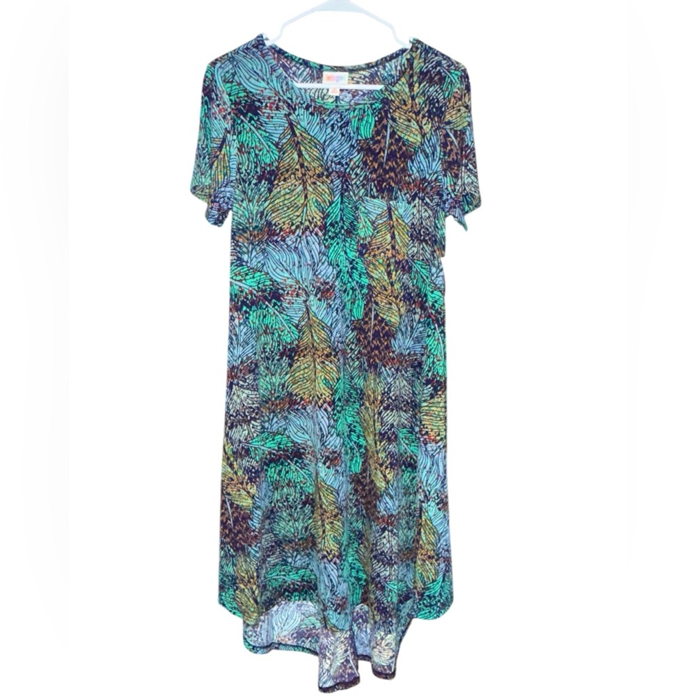 LuLaRoe Peacock Feather Carly Swing High Low Dress, Size XS, NWT